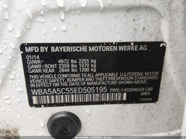 2014 Bmw 528i მანქანა იყიდება აუქციონზე, vin: WBA5A5C55ED505195, აუქციონის ნომერი: 44499492
