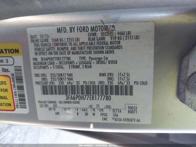 Ford FUSION SE 2014 3FA6P0H77ER177780 Image 9