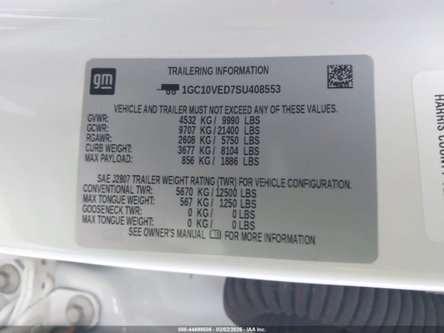 2025 Chevrolet Silverado Ev Work Truck მანქანა იყიდება აუქციონზე, vin: 1GC10VED7SU408553, აუქციონის ნომერი: 44499508