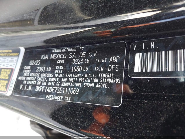 3KPFT4DE7SE111069 KIA K4 Lxs