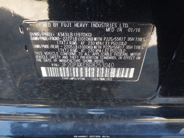 JF2GPAKC8G8253040 Subaru Crosstrek 2.0i Limited