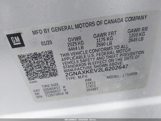 2GNAXKEV2L6202647 Chevrolet Equinox Fwd Lt 1.5l Turbo