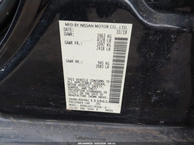 Aukcja sprzedaży 2019 Nissan Altima 2.5 Sv, vin: 1N4BL4DV4KC133865, numer aukcji: 44499539