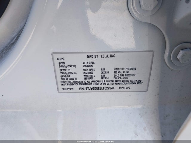 2020 TESLA MODEL Y 5YJYGDEE8LF022344 Photo 8