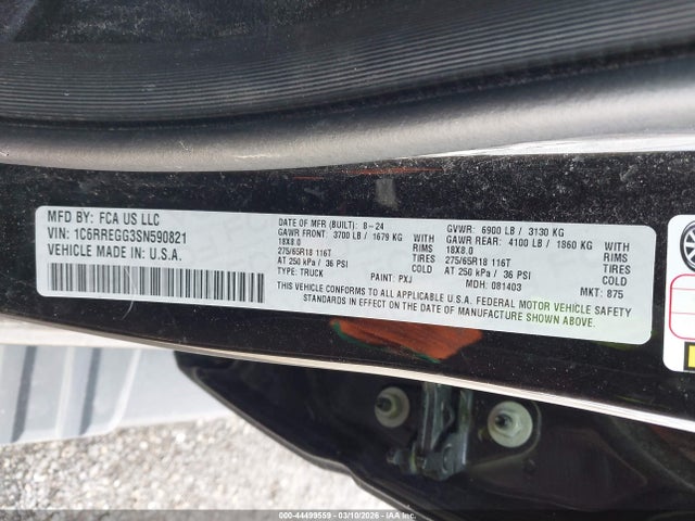 2025 Ram 1500 Tradesman  4x2 5'7 Box მანქანა იყიდება აუქციონზე, vin: 1C6RREGG3SN590821, აუქციონის ნომერი: 44499559