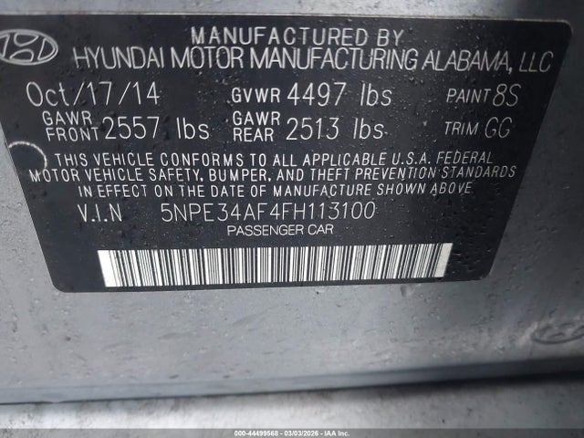 5NPE34AF4FH113100 Hyundai Sonata Sport