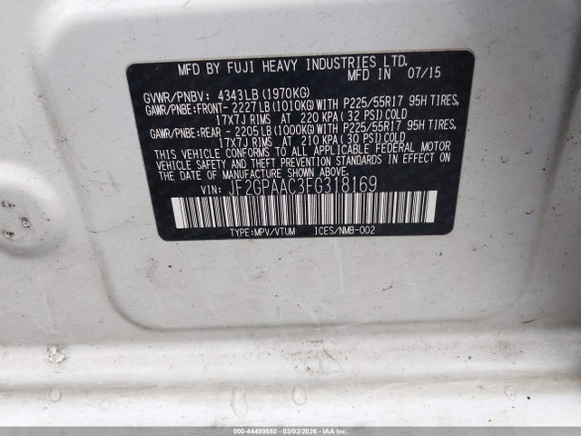 JF2GPAAC3FG318169 Subaru Xv Crosstrek 2.0i