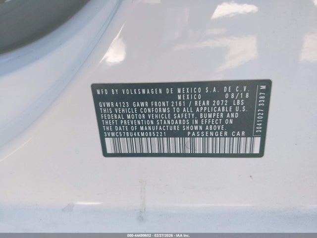 Продаж на аукціоні авто 2019 Volkswagen Jetta 1.4t R-line/1.4t S/1.4t Se, vin: 3VWC57BU4KM085221, номер лоту: 44499602