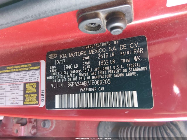 3KPA24AB7JE066205 KIA RIO S