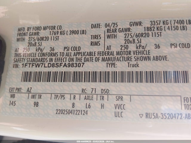 Ford F-150 Platinum 2025 1FTFW7LD8SFA98307 Image 9