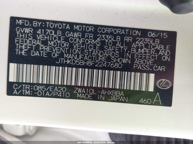 2015 LEXUS CT 200H JTHKD5BH8F2247680 Photo 8