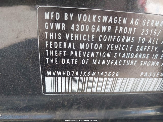 Продаж на аукціоні авто 2011 Volkswagen Gti 4-door, vin: WVWHD7AJXBW143626, номер лоту: 44499668