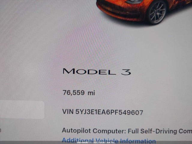 Aukcja sprzedaży 2023 Tesla Model 3 Rear-wheel Drive, vin: 5YJ3E1EA6PF549607, numer aukcji: 44499711