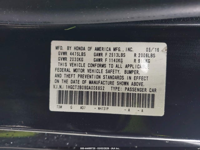 Honda Accord Touring 2016 1HGCT2B09GA006852 Image 9