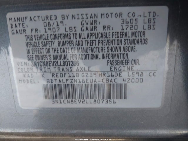 Nissan Versa Sv Xtronic Cvt 2020 3N1CN8EV2LL807356 Image 9