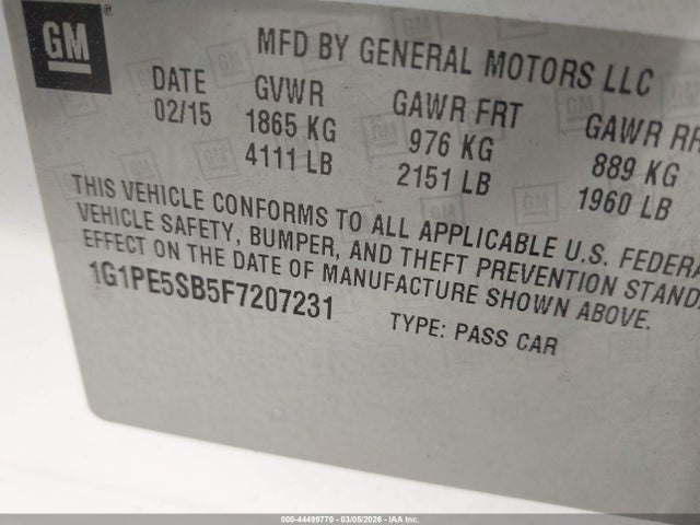 1G1PE5SB5F7207231 Chevrolet Cruze 2lt Auto