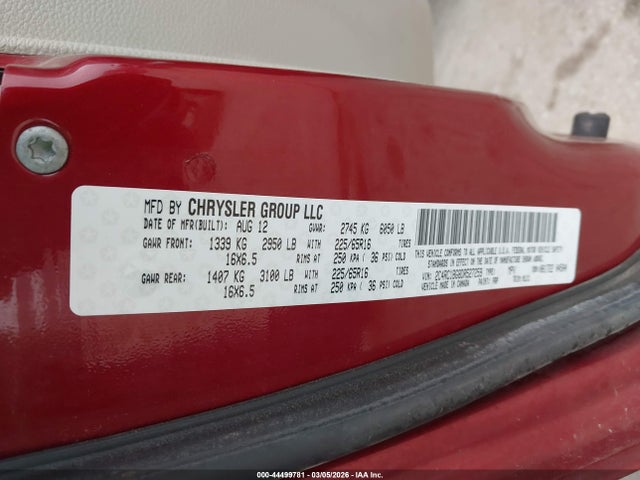 44499781 :رقم المزاد ، 2C4RC1BG8DR527259 vin ، 2013 Chrysler Town & Country Touring مزاد بيع