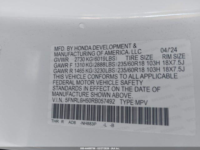 2024 HONDA ODYSSEY 5FNRL6H50RB057492 Photo 8