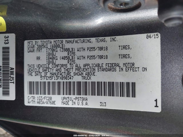 5TFEM5F13FX090347 Toyota Tundra Sr5 4.6l V8