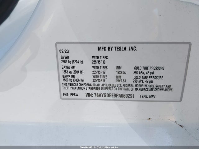 7SAYGDEE9PA069291 Tesla Model Y Awd/long Range Dual Motor All-wheel Drive