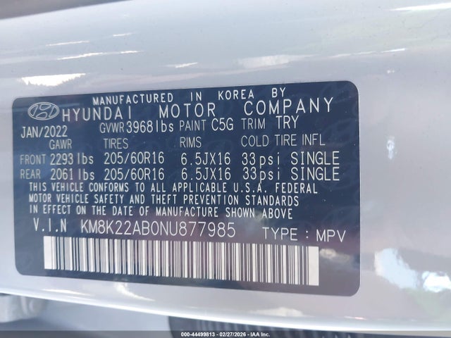 Hyundai Kona Se 2022 KM8K22AB0NU877985 Image 9