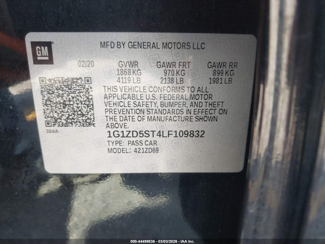 1G1ZD5ST4LF109832 Chevrolet Malibu Fwd Lt