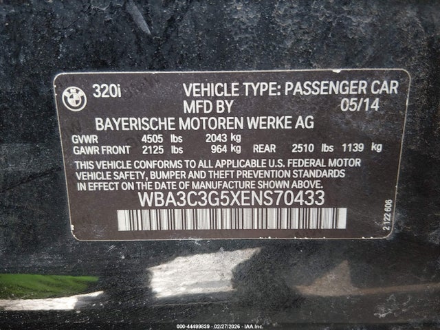WBA3C3G5XENS70433 BMW 320i Xdrive