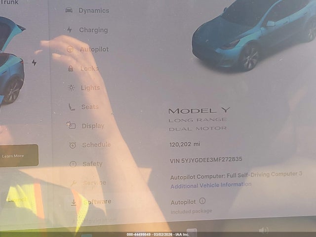 Aukcja sprzedaży 2021 Tesla Model Y Long Range Dual Motor All-wheel Drive, vin: 5YJYGDEE3MF272835, numer aukcji: 44499849