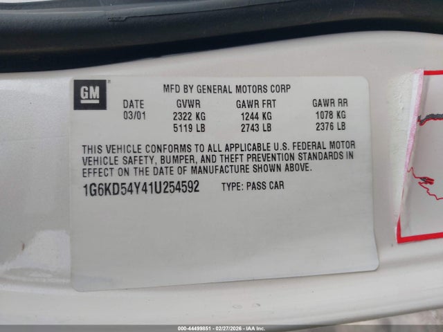 2001 CADILLAC DEVILLE 1G6KD54Y41U254592 Photo 8