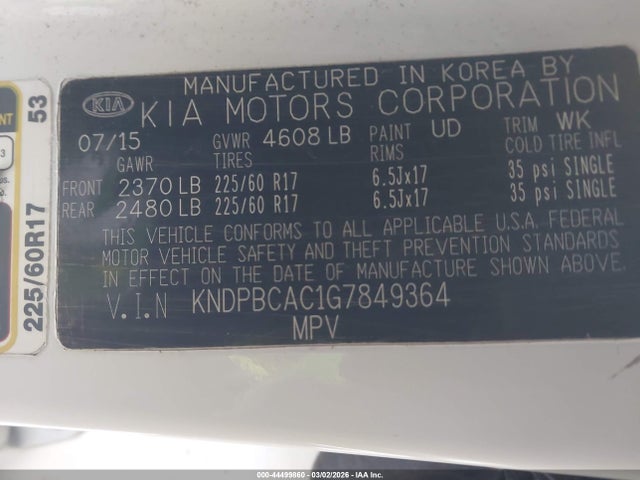 KNDPBCAC1G7849364 KIA Sportage Lx