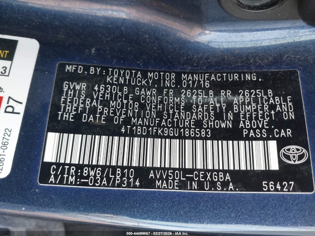 2016 TOYOTA CAMRY HYBRID 4T1BD1FK9GU186583 Photo 8