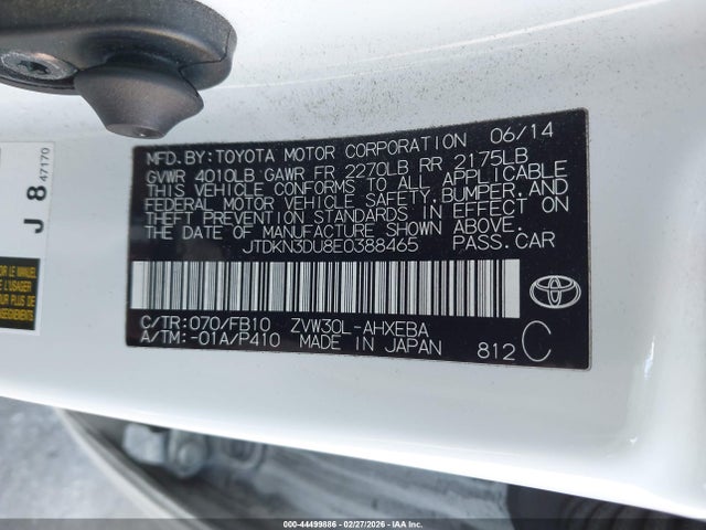 JTDKN3DU8E0388465 Toyota Prius Two
