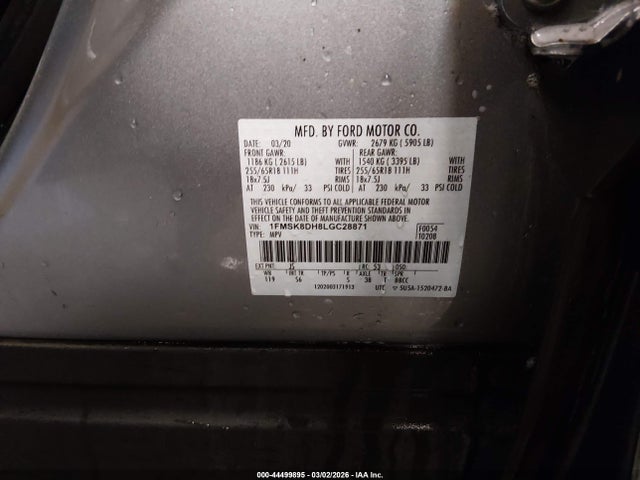 Продаж на аукціоні авто 2020 Ford Explorer Xlt, vin: 1FMSK8DH8LGC28871, номер лоту: 44499895