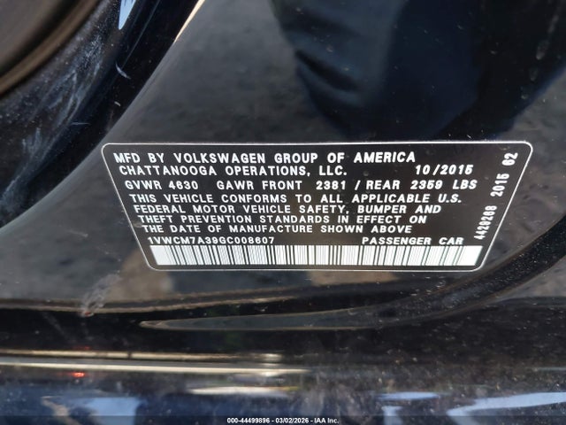 Продажа на аукционе авто 2016 Volkswagen Passat V6 Sel Premium, vin: 1VWCM7A39GC008607, номер лота: 44499896