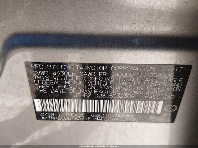 Продажа на аукционе авто 2018 Lexus Is 350, vin: JTHBZ1D28J5032309, номер лота: 44499899