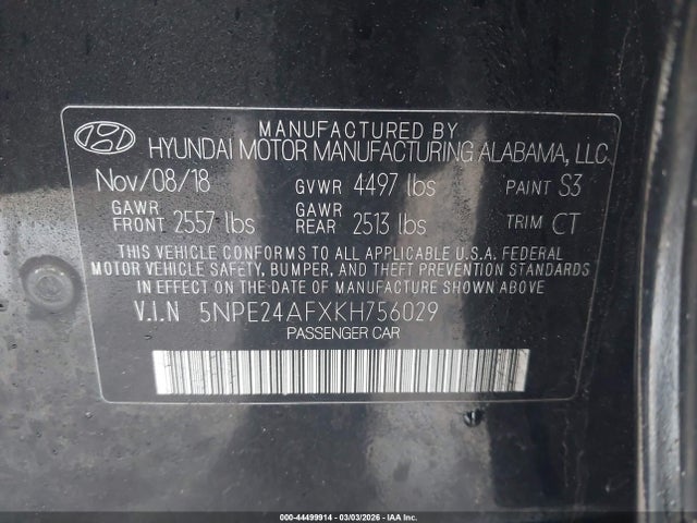 2019 HYUNDAI SONATA 5NPE24AFXKH756029 Photo 8