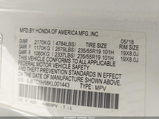 5J8TC1H58KL001443 Acura Rdx Technology Package