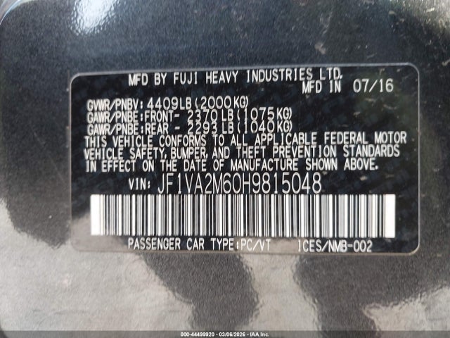 JF1VA2M60H9815048 Subaru Wrx Sti