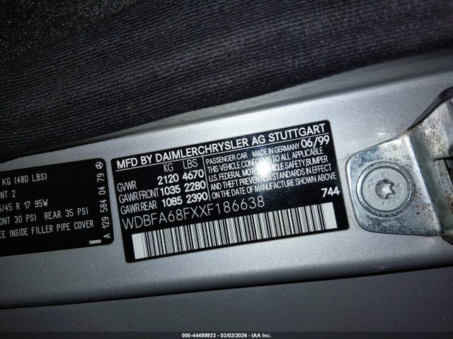 1999 MERCEDES-BENZ SL 500 WDBFA68FXXF186638 Photo 8