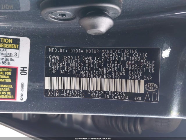2T1BURHE8GC655119 Toyota Corolla S Premium