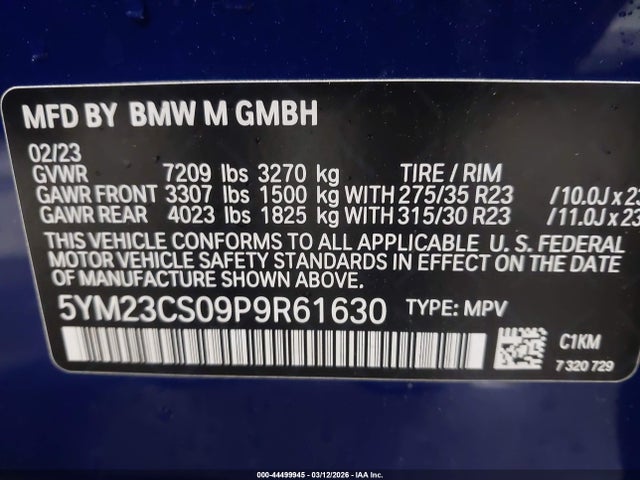 Продажа на аукционе авто 2023 Bmw Xm, vin: 5YM23CS09P9R61630, номер лота: 44499945