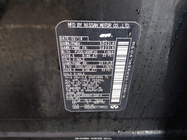 44499960 :رقم المزاد ، 3PCAJ5M35KF102515 vin ، 2019 Infiniti Qx50 Essential مزاد بيع