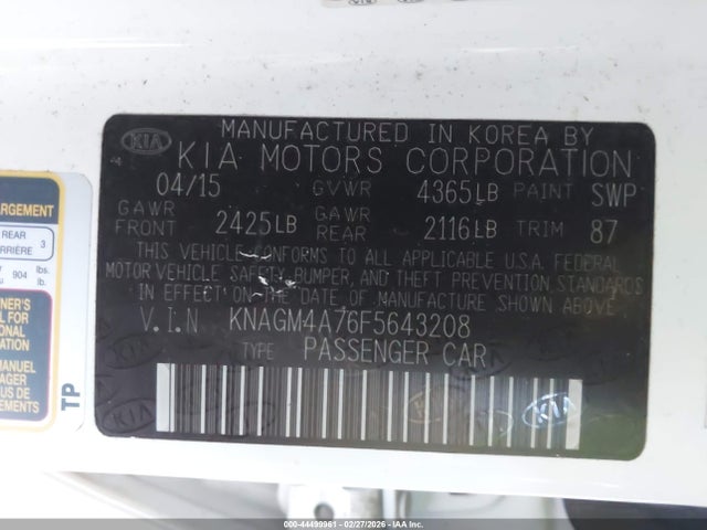 KIA Optima Lx 2015 KNAGM4A76F5643208 Image 9