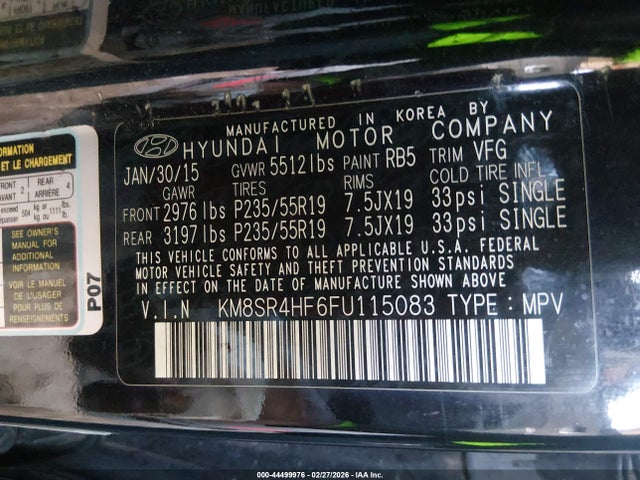 KM8SR4HF6FU115083 Hyundai Santa Fe Limited