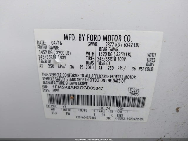 Ford Utility Police Interceptor 2016 1FM5K8AR2GGD05847 Image 9