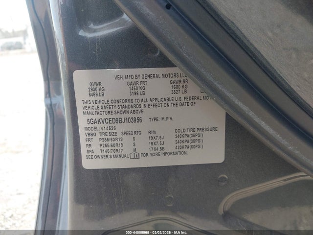 Aukcja sprzedaży 2011 Buick Enclave 2xl, vin: 5GAKVCED9BJ103956, numer aukcji: 44500065