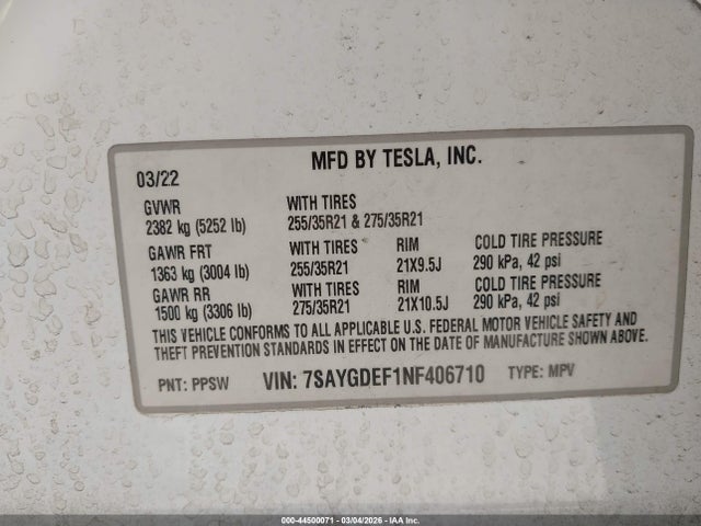 7SAYGDEF1NF406710 Tesla Model Y Performance Dual Motor All-wheel Drive