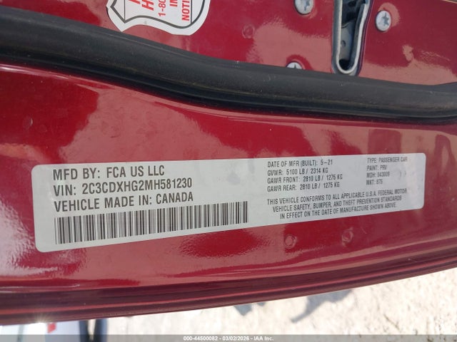 Продажа на аукционе авто 2021 Dodge Charger Gt Rwd, vin: 2C3CDXHG2MH581230, номер лота: 44500082