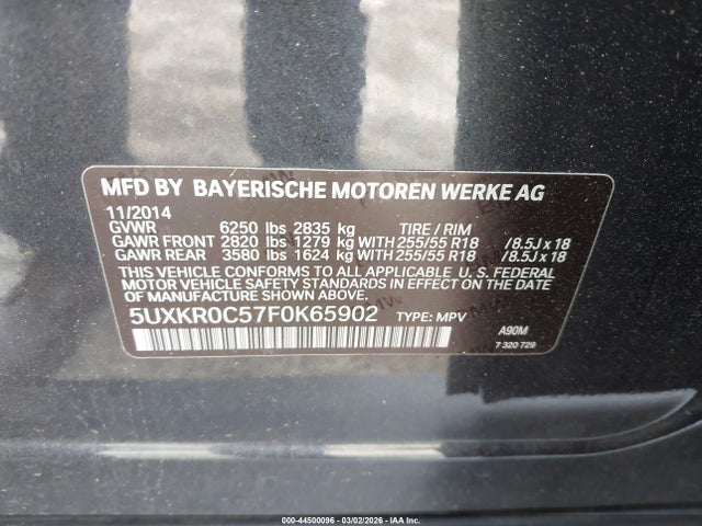 44500096 :رقم المزاد ، 5UXKR0C57F0K65902 vin ، 2015 Bmw X5 Xdrive35i مزاد بيع