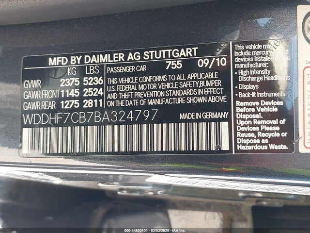 Aukcja sprzedaży 2011 Mercedes-benz E 550, vin: WDDHF7CB7BA324797, numer aukcji: 44500101